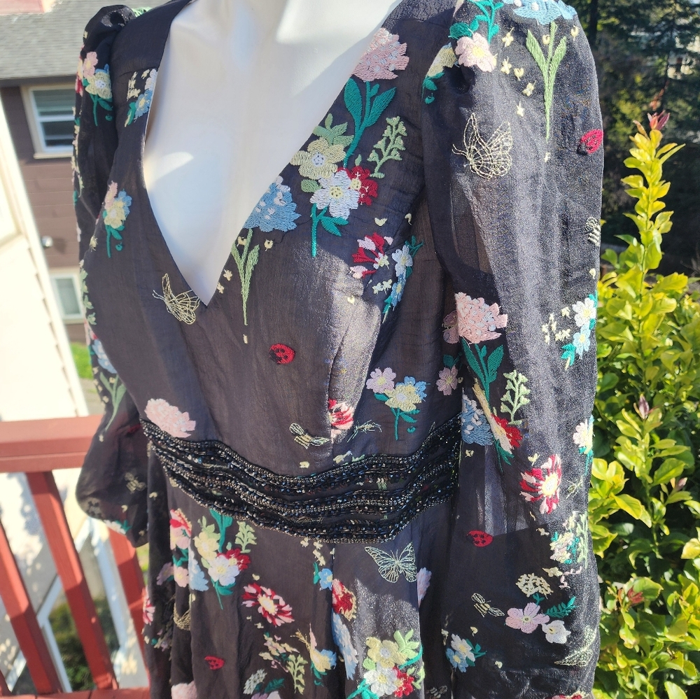 MAC DUGGAL ✨ Long Sleeve Dress, Wedding Guest | black embroidery flowers - Picture 12 of 14